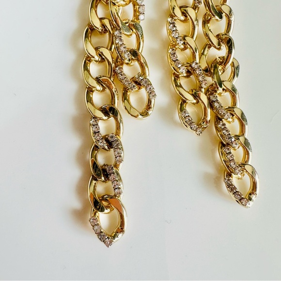 2/$30🌵 Double Gold Chain Earrings Rhinestone Dangle Punk Grunge Jewelry NEW - Picture 10 of 15